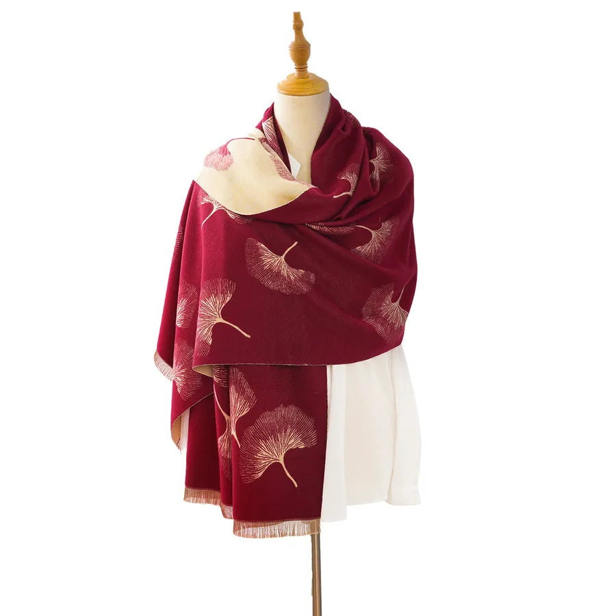 women's elegant ginkgo leaf imitation cashmere scarf