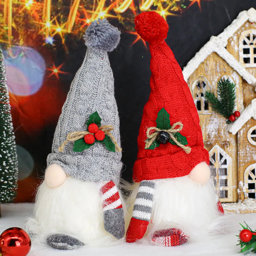 Christmas Decorative Figures Gift Rudolph Knitted Hat Shorty With Light Glowing Santa Claus Dolls High End Christmas Ornaments