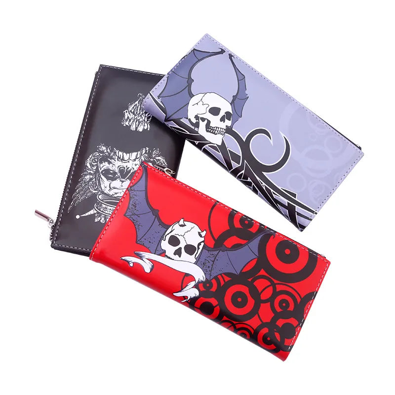unisex skull pvc zipper buckle wallets