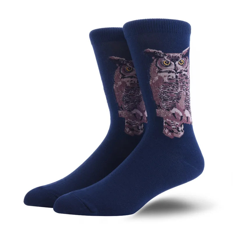 men's fashion animal cat elk nylon cotton jacquard crew socks