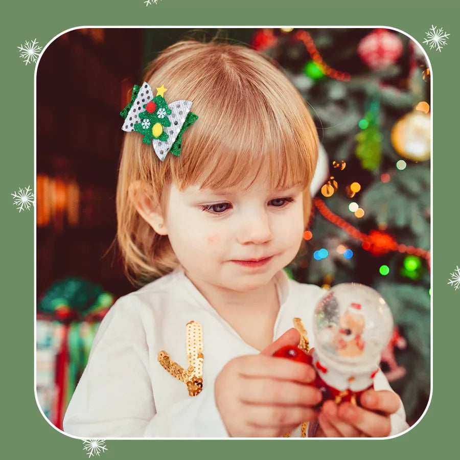 Christmas Tree Butterfly Knot Hair Clip Children's Party Girl Accessories Cute Cartoon Edge Hair Decorations Leather Material