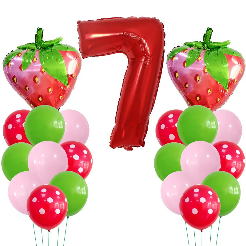 Casual Cute Number Strawberry Aluminum Film Birthday Festival Balloons