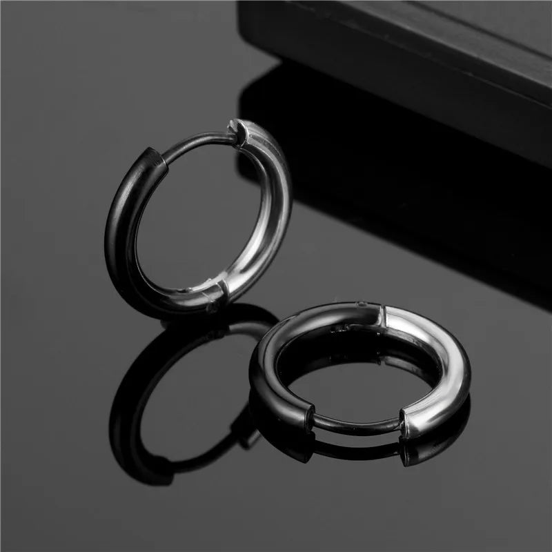 1 piece hip-hop geometric color block plating titanium steel hoop earrings