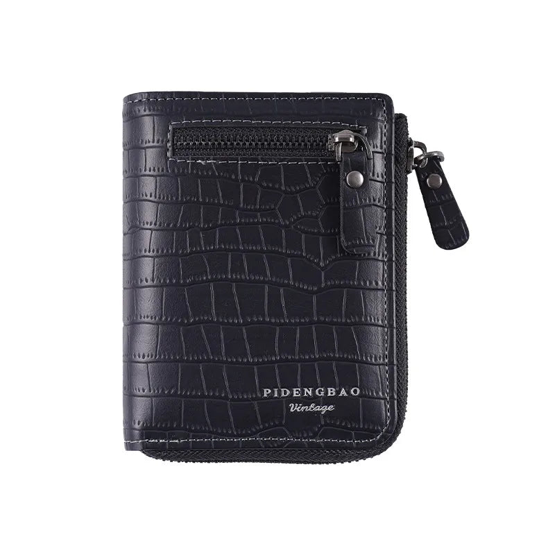men's word pu leather zipper small wallets