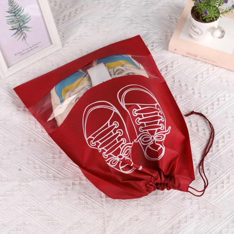 Spot Non-woven Shoe Bag Travel Dustproof Bundle Pocket Clothes Shoes Storage Bag Seasonal Shoes Drawstring Bag Household