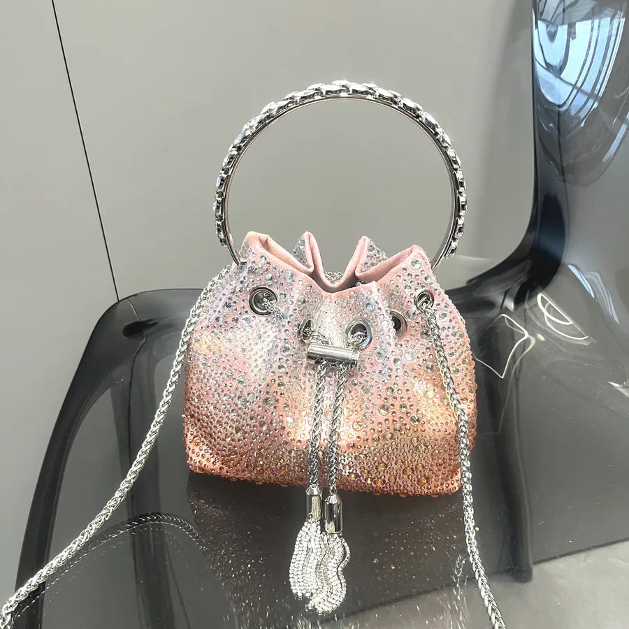 Red Purple Pu Leather Color Block Bucket Evening Bags