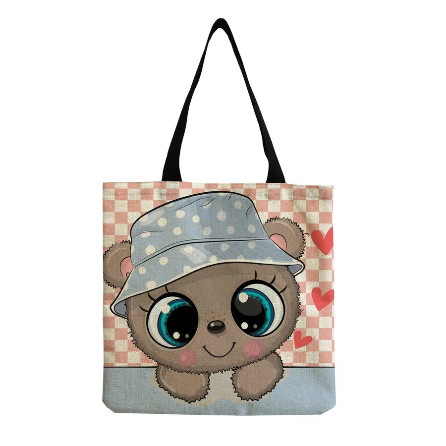 Women's Cute Animal Cartoon Linen Shopping bags