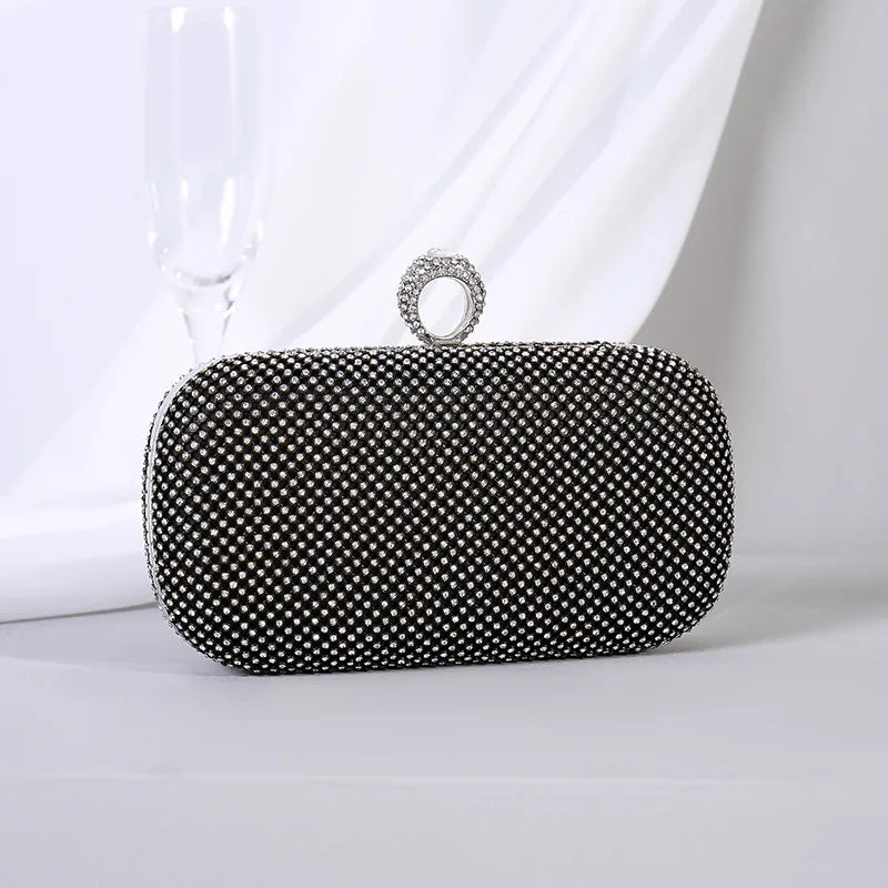 Fashion Solid Color Rhinestone Lock clasp Evening Bag