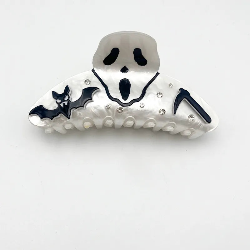 Acetate Skeleton Shark Clip Halloween Half Updo Hair Accessory Women's Dark Style Pumpkin Skull Headwear Bat Skeleton Grab Clip