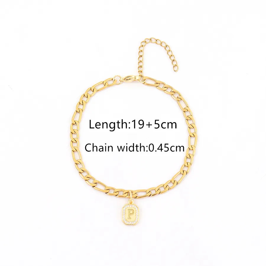 Simple Style Classic Style Commute Letter Rectangle 201 Stainless Steel Copper Inlay Zircon Men's Bracelets