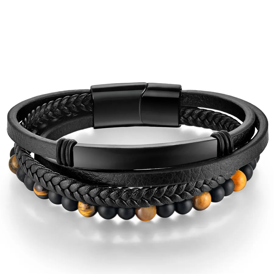 Gothic Cool Style Geometric 304 Stainless Steel Pu Tiger Eye Wholesale Bracelets
