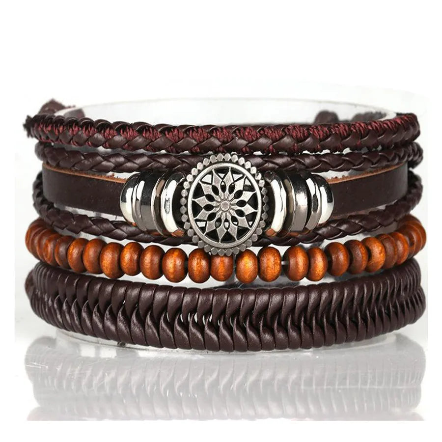 Hip-Hop Retro Flower Pu Leather Alloy Flakes Men's Bangle