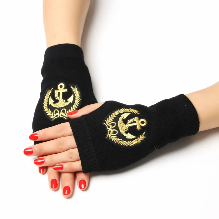 unisex retro bear owl flower knitted fabric gloves 1 pair