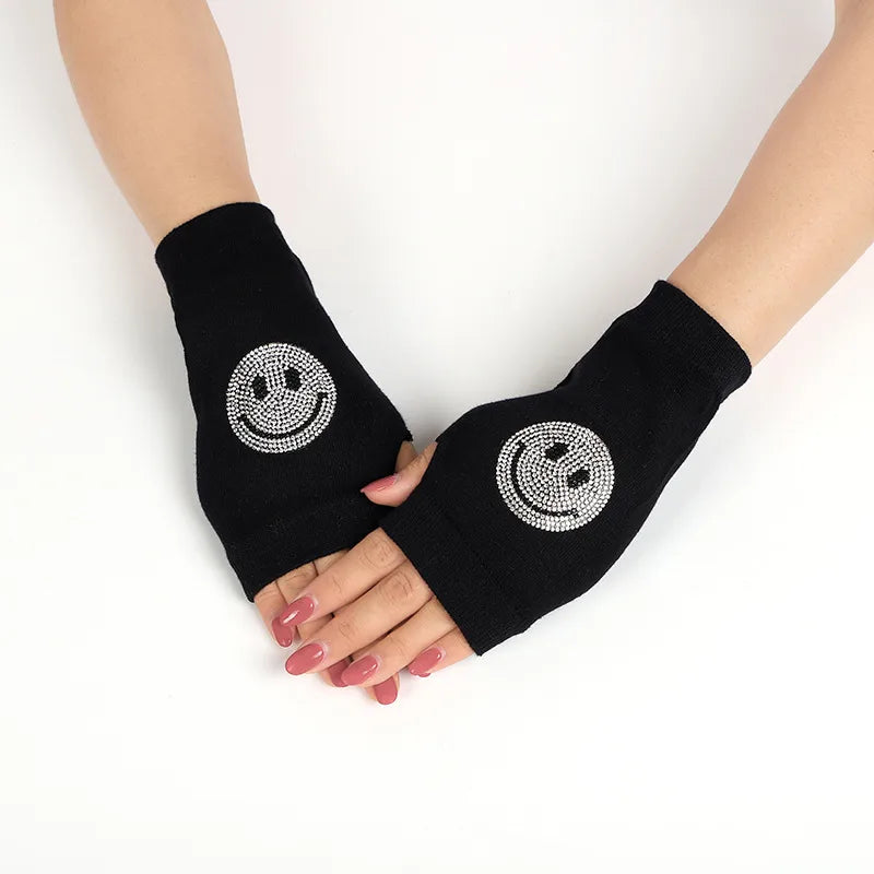 unisex retro bear owl flower knitted fabric gloves 1 pair