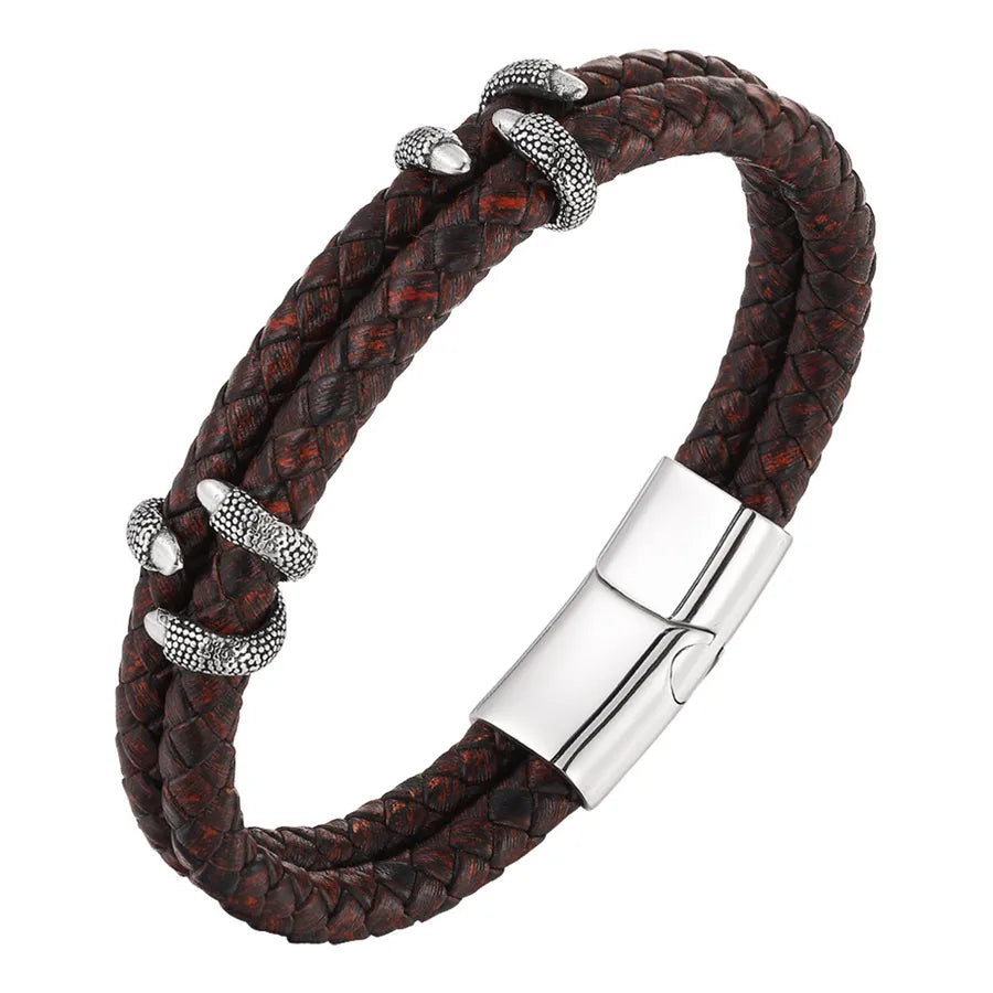 Retro Punk Geometric 304 Stainless Steel Pu Leather Plating Men's Bracelets Men Cord & Leather Bracelets