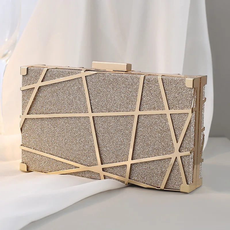 red black gold metal geometric square evening bags