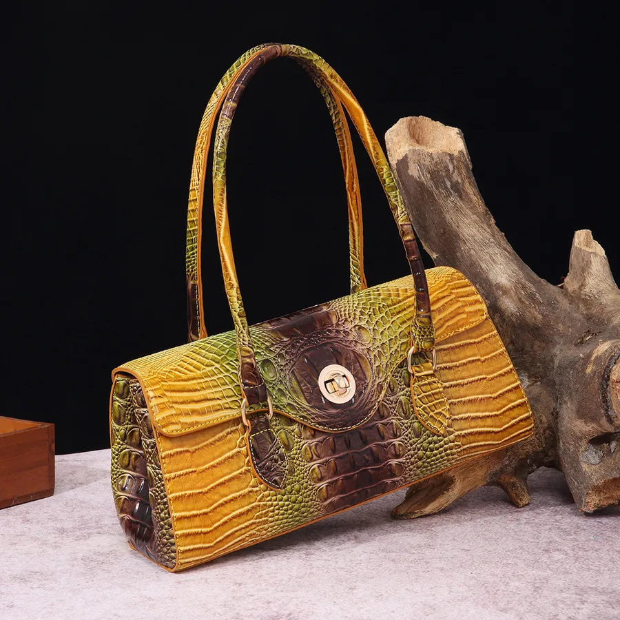 Women's Large Pu Leather Geometric Basic Vintage Style Square Lock clasp Handbag