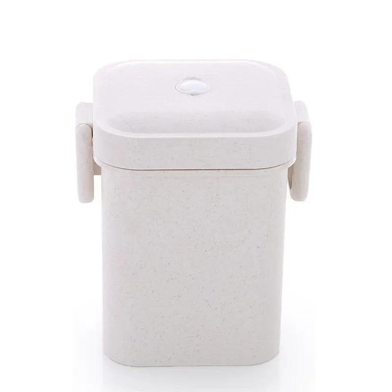 Square three-layer wheat straw fiber plastic lunch box student adult lunch box with tableware can be customized logo