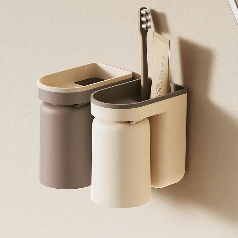 Wash cup wall-mounted toothbrush holder wholesale punch-free toothbrush cup suit wall-mounted household toothbrush holder storage rack
