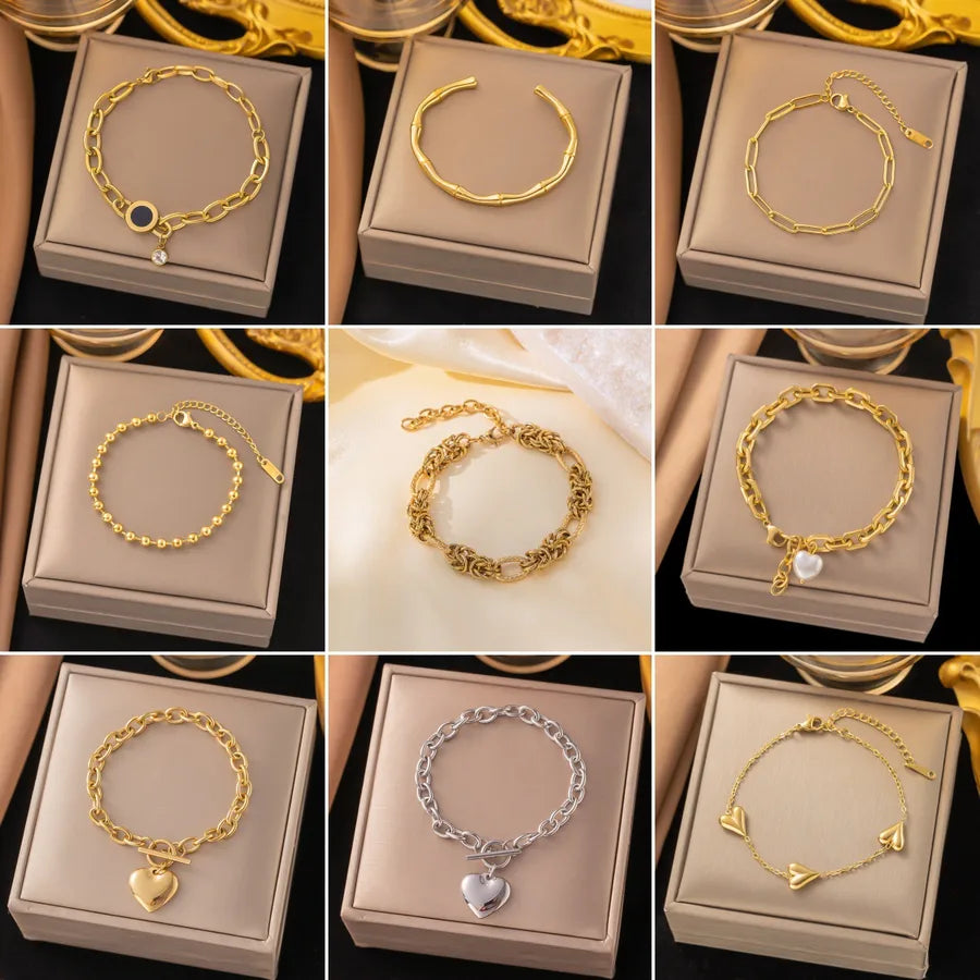 Wholesale Jewelry Elegant Simple Style Geometric Heart Shape 304 Stainless Steel Plating Beaded Chain Paperclip Chain cable chain Bracelets Necklace
