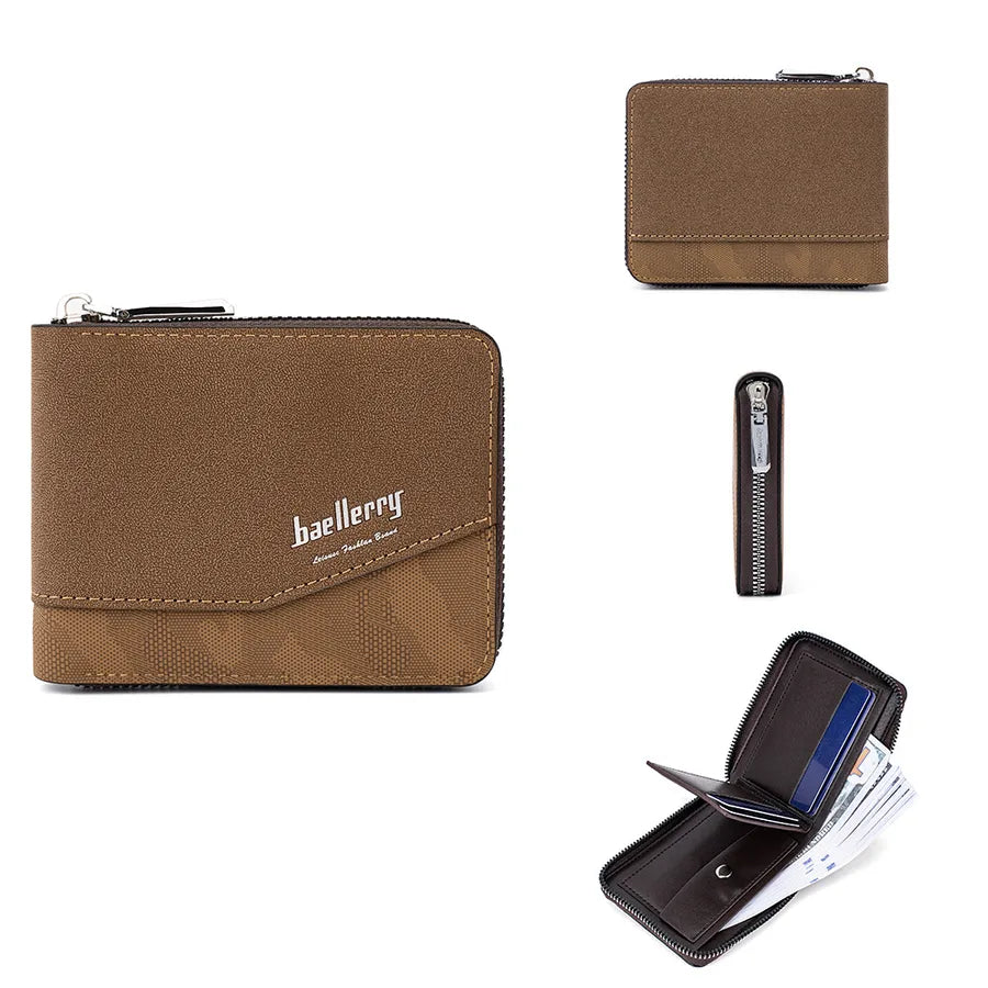 Men's Solid Color Pu Leather Zipper Small Wallets