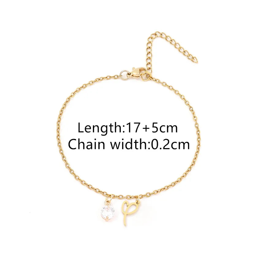Wholesale Jewelry Elegant Simple Style Classic Style Letter Heart Shape 201 Stainless Steel Copper Artificial Crystal cable chain Bracelets