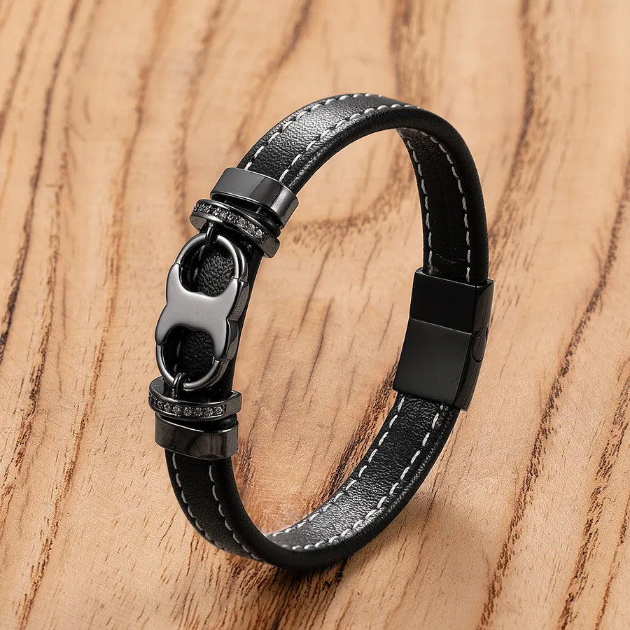 Punk Simple Style Classic Style Geometric Leather rope Metal Inlay Rhinestones Men's Bracelets Men Cord & Leather Bracelets