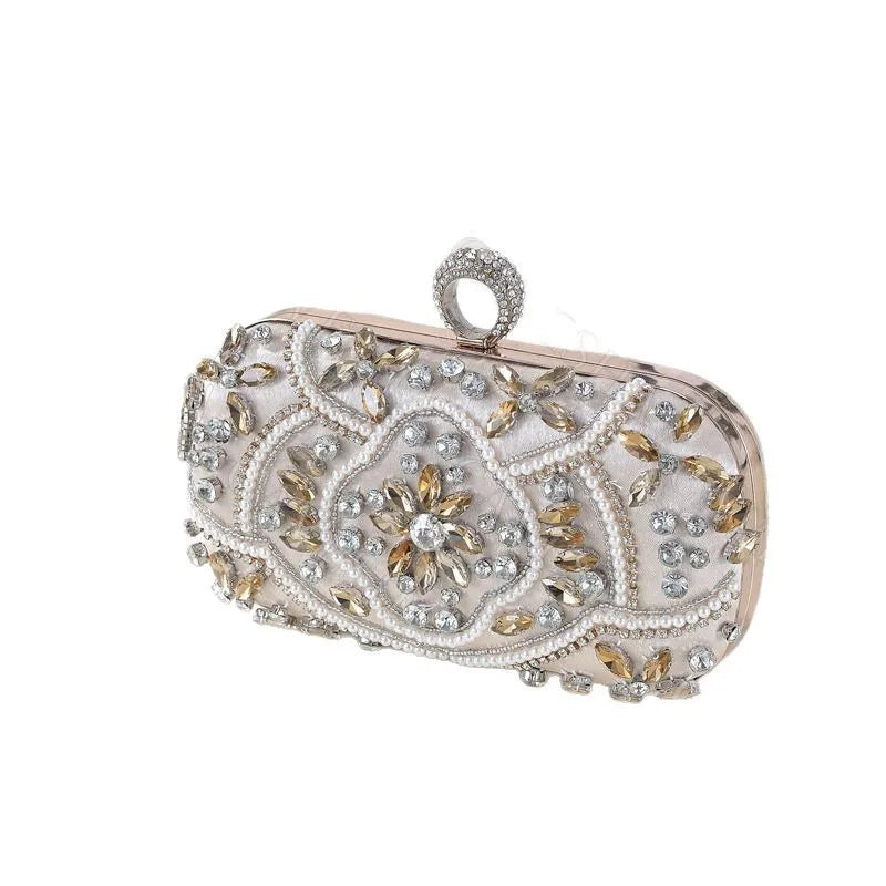 Handmade Beaded Diamond Evening Bag Clutch For Women Square Shape Lock Buckle Closure Polyester Material Embroidery Fashion Element