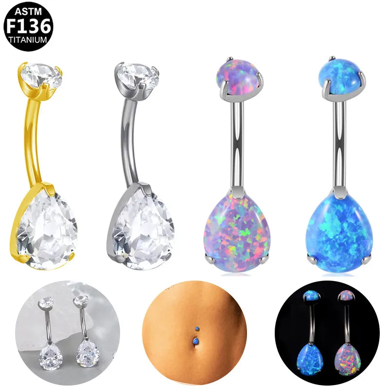 1 Piece Belly Rings Classic Style Shiny Water Droplets Pure Titanium Titanium Alloy Plating Inlay Opal Zircon 14K Gold Plated White Gold Plated
