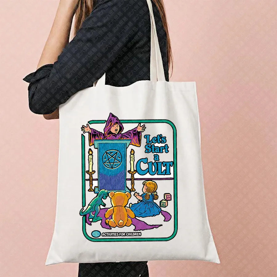 Ghost Pattern Halloween Outdoor Shopping Bag Cute Ghost Design Canvas Tote Bag For Ladies Retro Fashion Printed Large Size