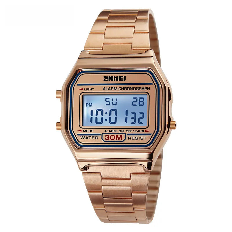 Time beauty men's retro business watch waterproof electronic watch trend fashion personality men's watch steel band thin wrist watch