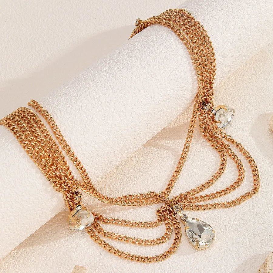 Fashionable Gold Wave Chain Headband Women's Street Style Waterdrop Tassel Hairband Personality Accessory Hairband