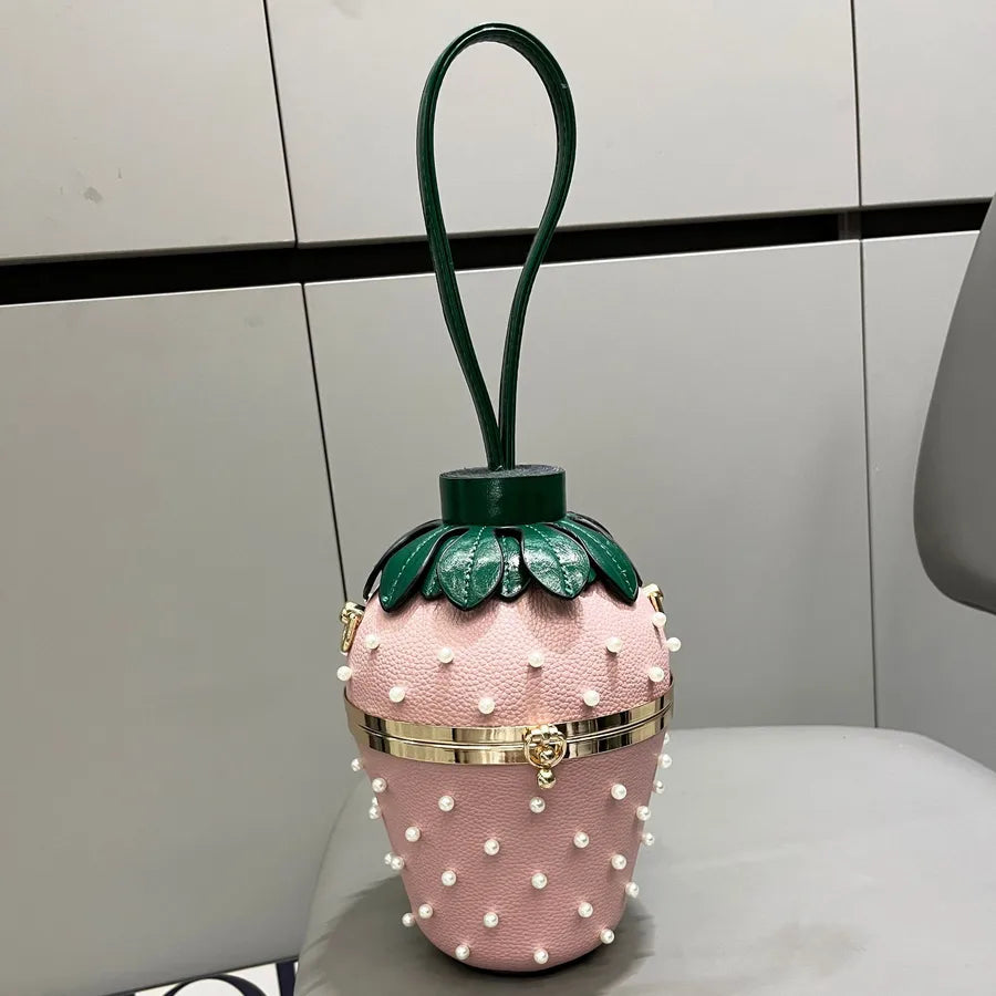 Women's Small Pu Leather Strawberry Cute Bucket Buckle Handbag