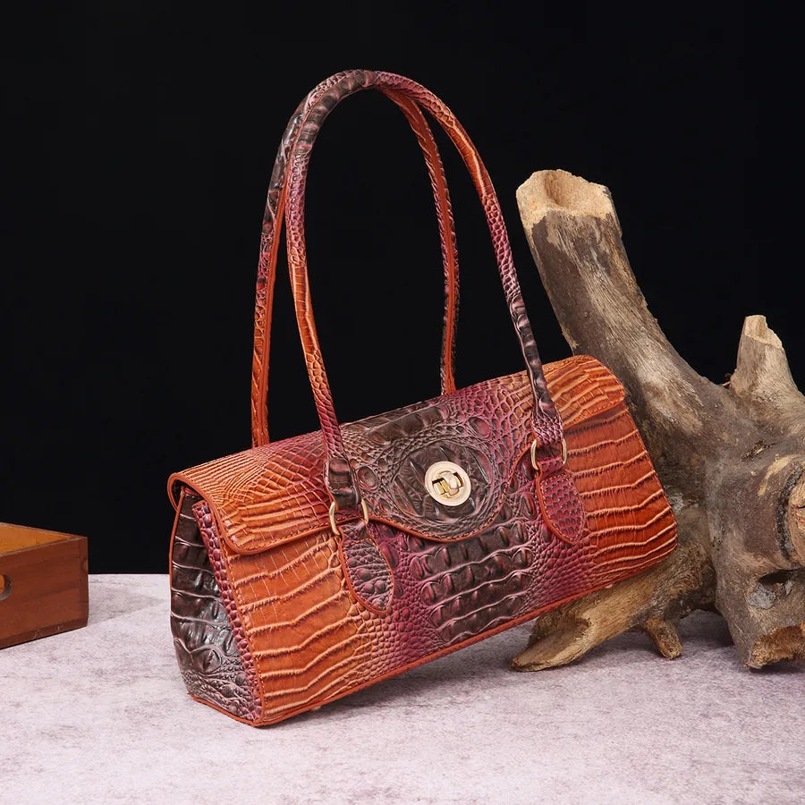 Women's Large Pu Leather Geometric Basic Vintage Style Square Lock clasp Handbag