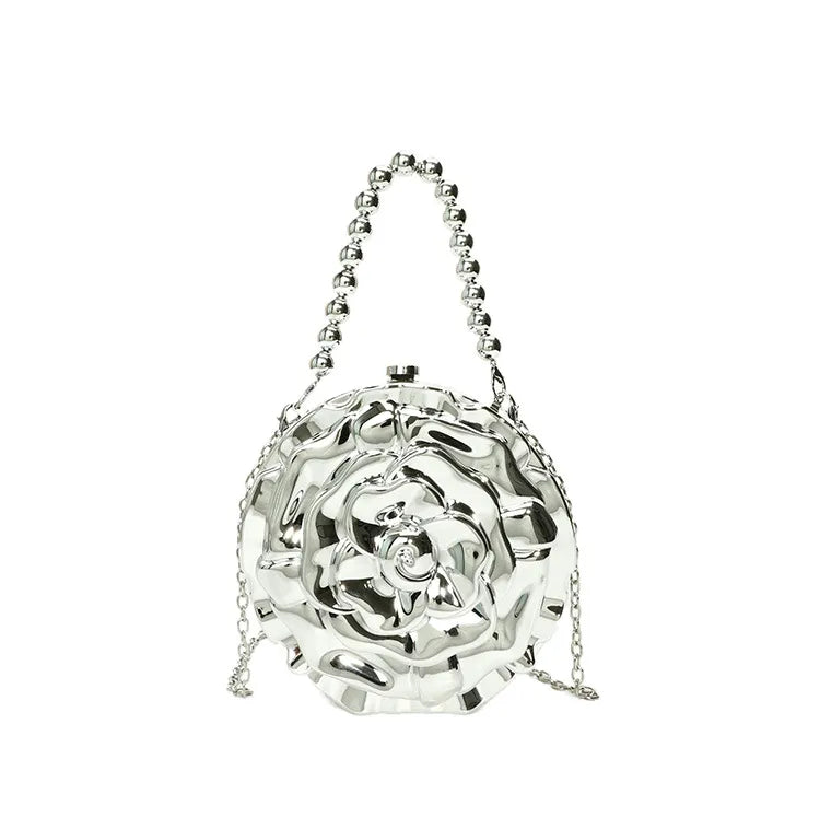 With Handle Gold With Handle Silver Not with Handle Gold Arylic Solid Color Round Evening Bags