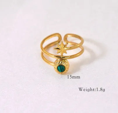 Retro French Style Geometric Titanium Steel Natural Stone Open Rings In Bulk
