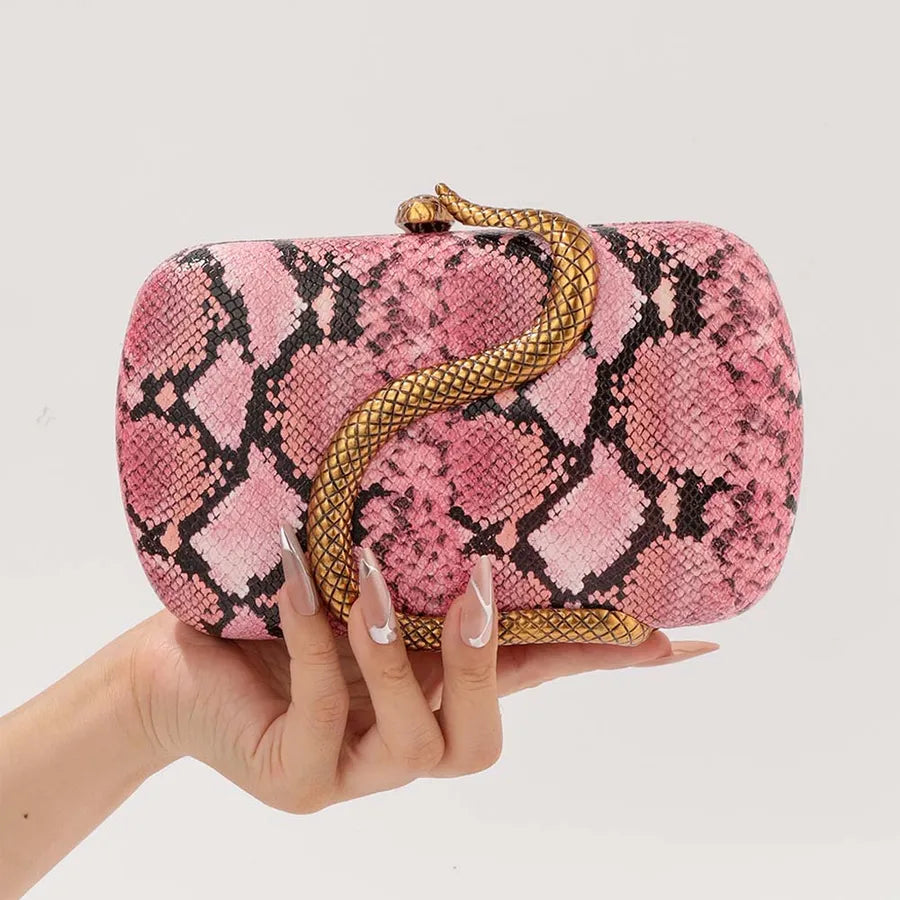 Summer Fashion Snake Skin PU Handbag Shoulder Crossbody Bag Evening Bag Oval Shape Chain Element Ladies Handbag