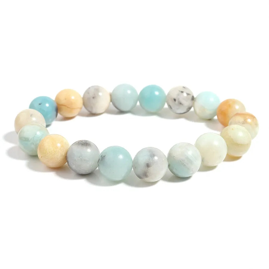 Amazon's New Natural Stone Bracelet 8mm Glossy Amazonite Beaded Elastic Bracelet Jewelry Factory Wholesale