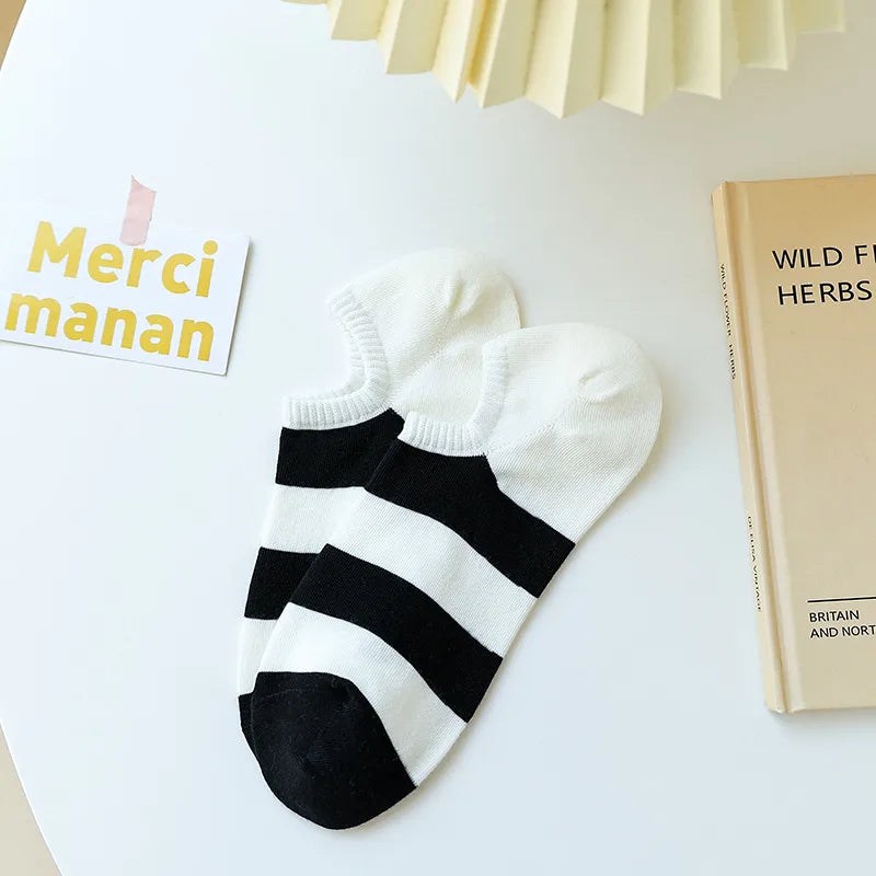 women's japanese style color block cotton printing ankle socks a pair