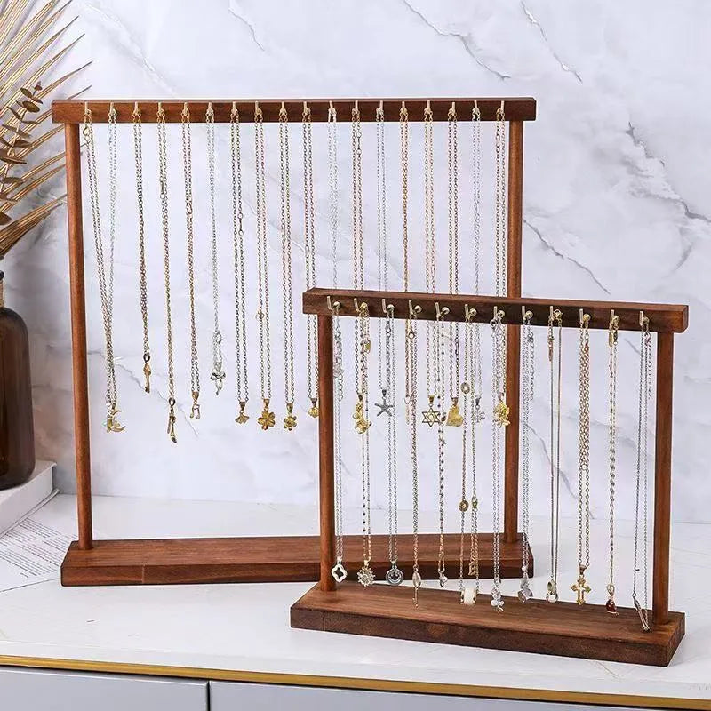 Walnut Color Solid Wood Necklace Jewelry Display Stand Bracelet Pendant Holder Sweater Storage Arrangement Props Simple Style