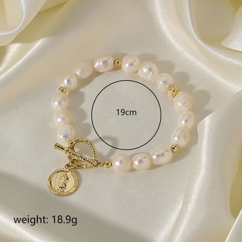 elegant luxurious commute human round freshwater pearl copper beaded bracelets