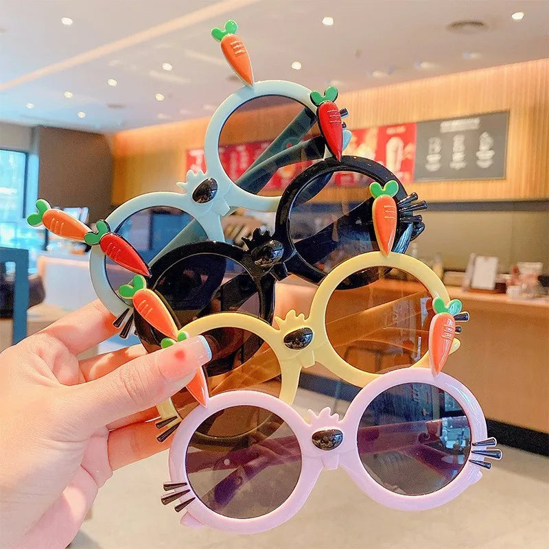 Cute Novelty Carrot Acrylic Round Frame Full Frame Kids Sunglasses