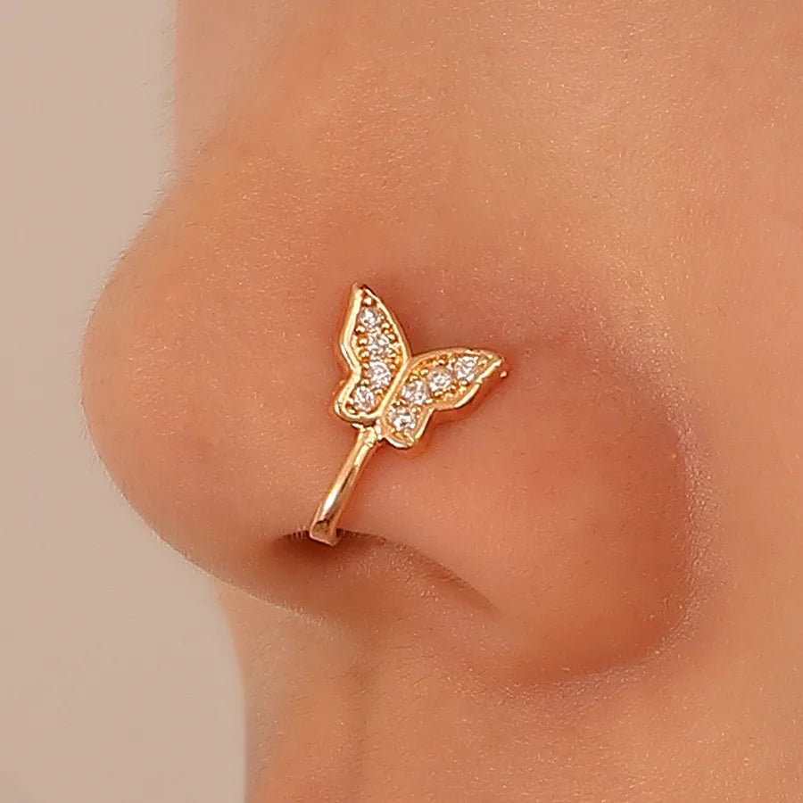 fashion butterfly copper inlaid zircon u-shaped false nose ring piercing jewelry