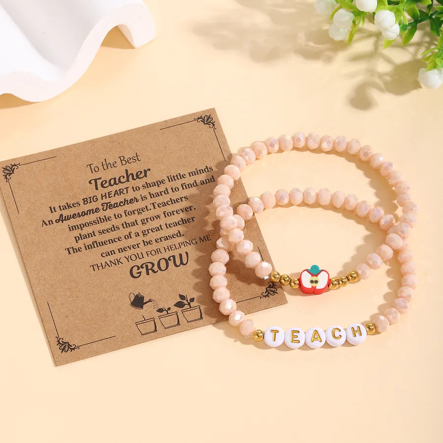 Elastic Apple Beaded Bracelet Set Thank You Teacher Gift Teacher's Day Educational Workers Present Casual Cute Acrylic Jewelry