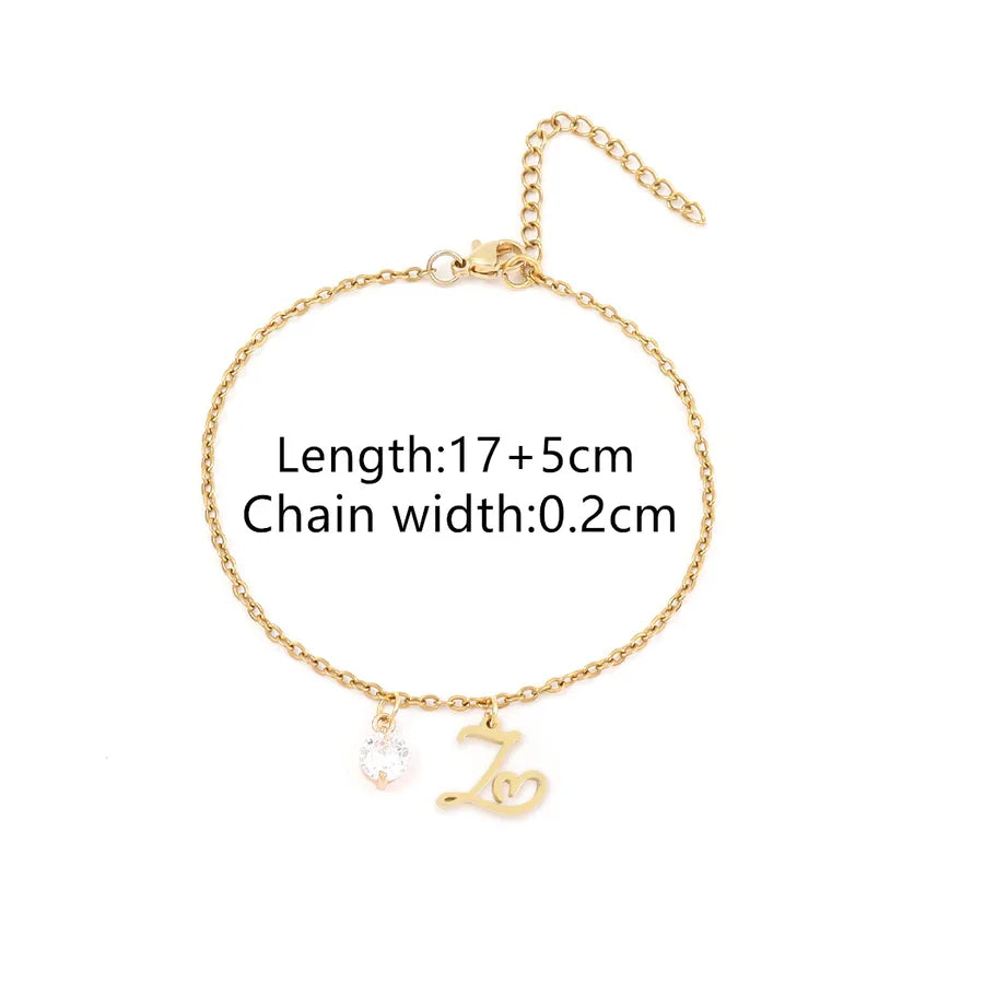 Wholesale Jewelry Elegant Simple Style Classic Style Letter Heart Shape 201 Stainless Steel Copper Artificial Crystal cable chain Bracelets