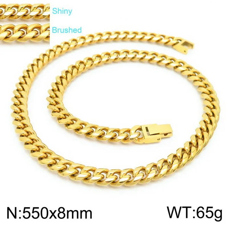 Rock Streetwear Geometric Titanium Steel 18K Gold Plated Men's Bracelets Necklace