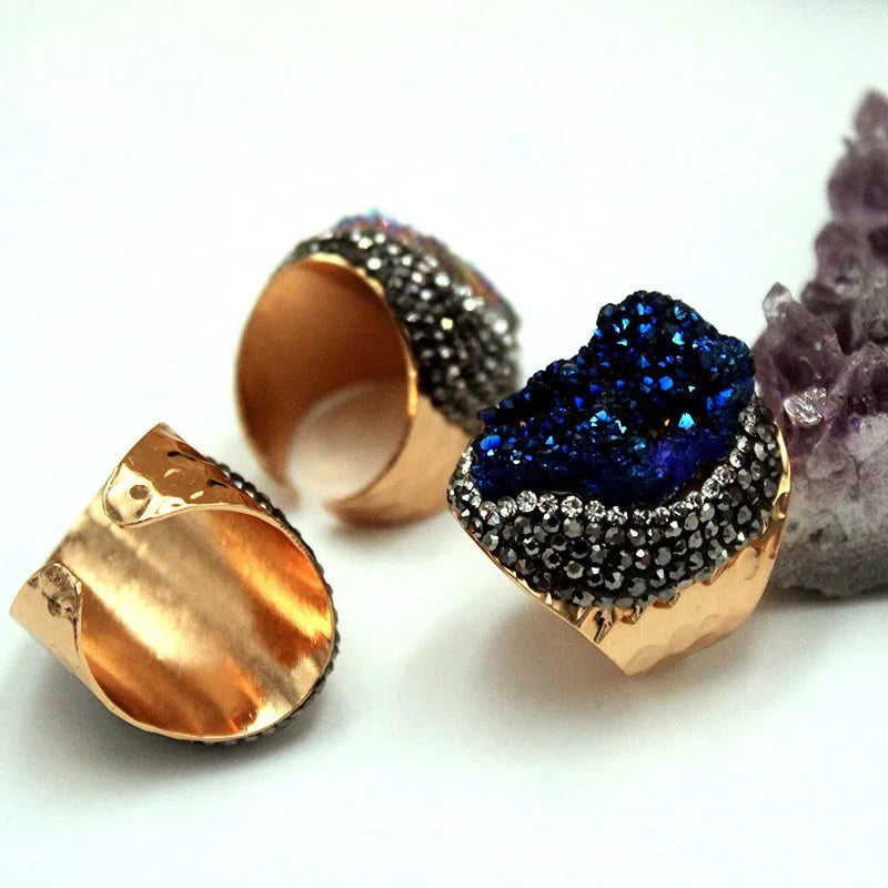 shiny irregular crystal metal crystal rhinestones wholesale open ring