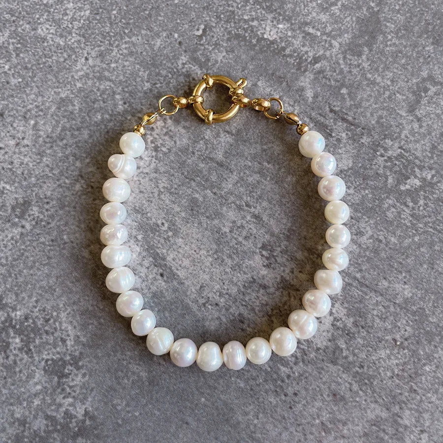 casual round pearl titanium steel beaded bracelets 1 piece