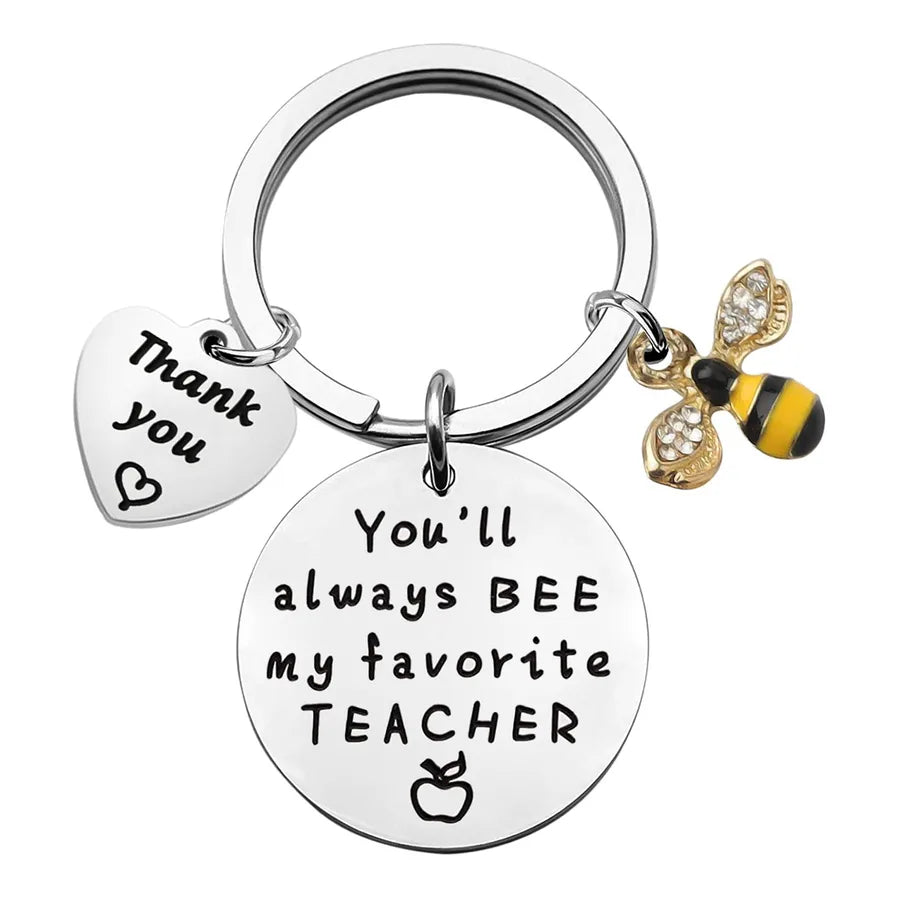 modern style bee stainless steel inlay rhinestones teachers' day women's bag pendant keychain