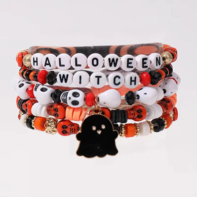 Handmade Bohemian Letter Ghost Halloween Bracelet Acrylic Pumpkin Skull Design Unisex Simple Style Bracelet